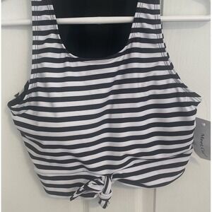 Meet Curve Knotted Crop Bikini Top Black and‎ White Stripes Size L